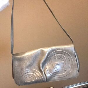 Aigner leather grey purse with strap EUC